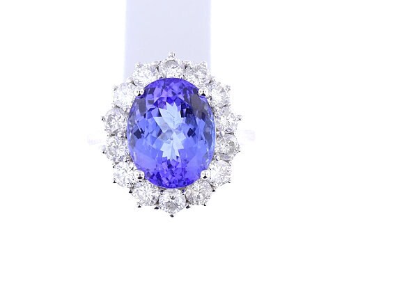 14K White Gold Diamond and Natural Tanzanite Halo Ring 8.01 Carats - SJ9520TAN