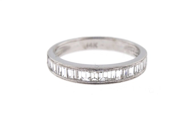 14K White Gold Art Deco Diamond Baguette Band Wedding Band Anniversary Band Antique Band Stackable Band Promise Band Rose Gold Yellow Gold