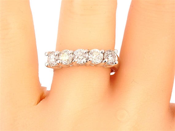 14K White Gold Prong Set Wedding Band Anniversary Band Promise Ring Stackable Band Classic Band Engagement Band Yellow Gold Rose Gold