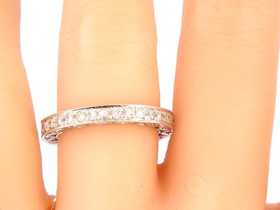 14K White Gold Art Deco Eternity Band Anniversary Band Wedding Band Stackable Band Promise Ring Yellow Gold Rose Gold Platinum 18K - SJ76ART