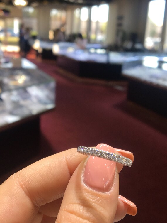 18K White Gold Half Eternity Diamond Band Stackable Ring Wedding Band Pave Ring Pave Setting Yellow Gold Rose Gold Platinum 18K