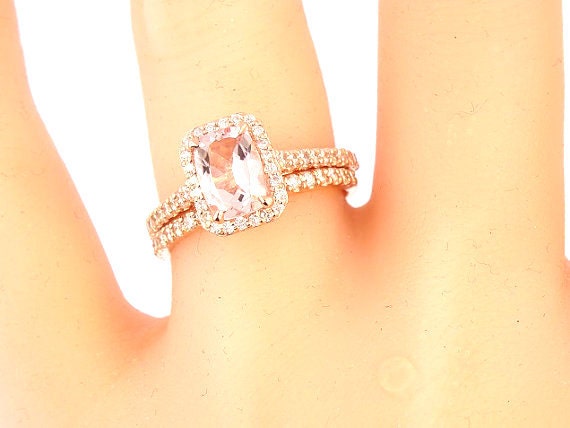 14K Rose Gold Diamond and Natural Radiant Shape Morgniate Halo Engagement Set Wedding Set Promise Ring Antique Ring Yellow Gold White Gold