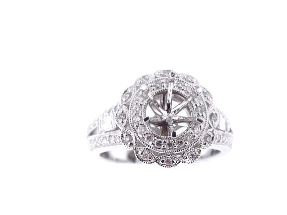 18K White Gold Diamond Halo Antique Engagement Ring Wedding Ring Art Deco Antique Double Round Halo Fashion Ring