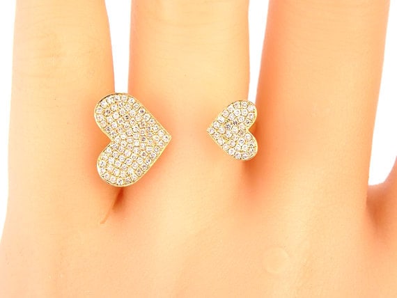 14K Yellow Gold Diamond Heart Pave Ring Anniversary Ring Fashion Ring Right Hand Ring Stackable Ring Band Rose Gold White Gold Platinum