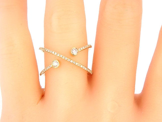 14K Yellow Gold Diamond Band Criss Cross Ring Criss Cross Band Infinity Band Stackable Band Right Hand RIng Fashion Rose Gold White Gold