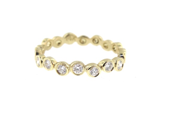 14K Yellow Gold Bezel Set Diamond Band Anniversary Band Wedding Band Stackable Band Promise Ring White Gold Antique Rose Gold Fashion 18K