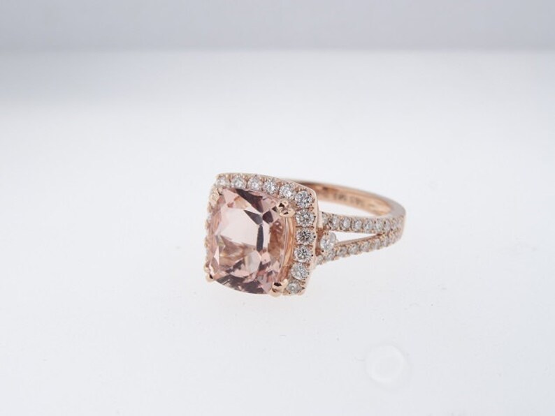 14K Rose Gold Cushion Cut Morganite Diamond Engagement Ring | Etsy