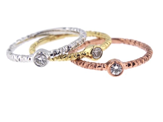 14K Tri-Color Bezel Set Diamond Band Anniversary Band Wedding Band Stackable Band Promise Ring Yellow Gold White Gold Rose Gold Platinum 18K
