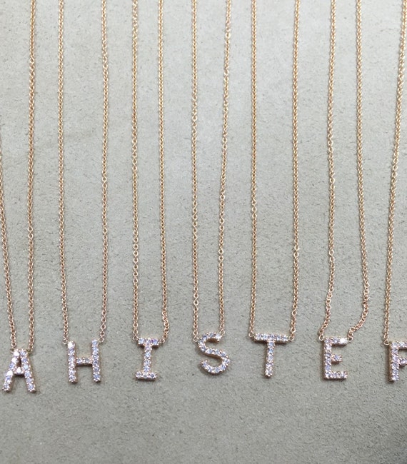 14K Gold Diamond Initial Necklace Initial Necklace Fashion Necklace Right Hand Ring Alphabet Necklace Alphabet Necklace Stackable Necklace