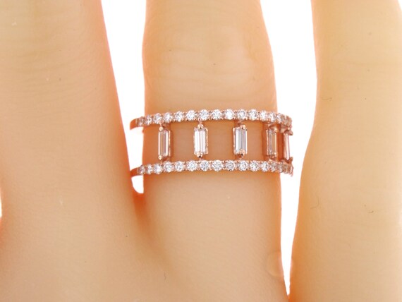 14K Rose Gold Baguette and Round Brilliant Diamond Band Art Deco Antique Promise Ring Anniversary Band Wedding Band Yellow Gold White Gold