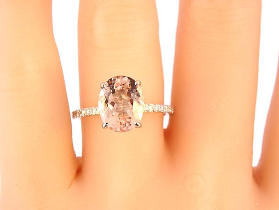 14K White Gold Diamond and Oval Shape Morganite Engagement Ring - SJ1516OVMO