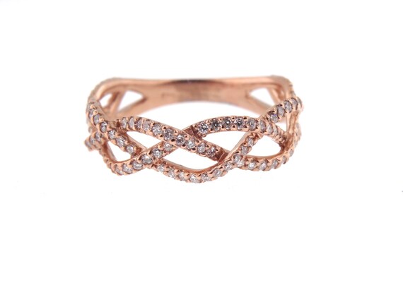 14K Rose Gold Diamond Infinity Band Criss Cross Band Stackable Band Anniversary Band Wedding Band Engagement Band Yellow Gold White Gold 18K