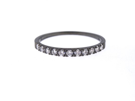 14K Black Gold White Diamond Half Eternity Band Prong Set Wedding Band Engagement Ring Promise Ring Stackable Band Art White Gold Yellow 18K