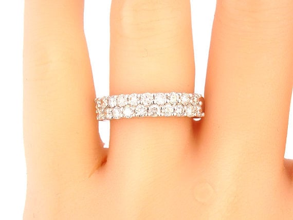 14K White Gold Diamond Prong Set Band Wedding Band Anniversary Band Engagement Band Stackable Band Promise Ring Yellow Gold Rose Gold 18K