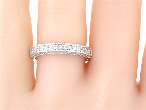 14K White Gold Prong Set Art Deco Diamond Band Wedding Band Anniversary Band Promise Ring Antique Ring Stackable Band Yellow Gold Rose Gold