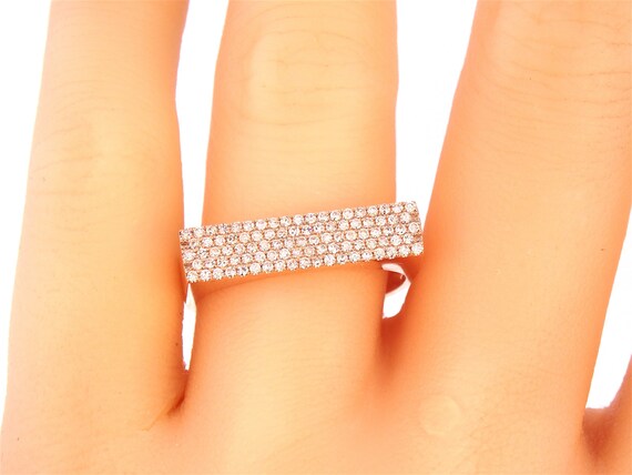 14K Rose Gold Diamond Doube Bar Band Right Hand Ring Fashion Ring Yellow Gold White Gold Split Band