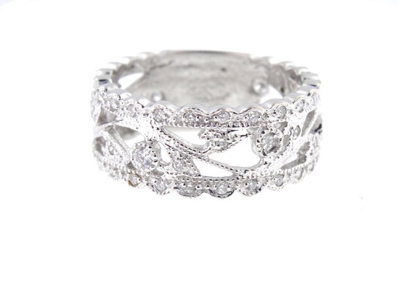 14K White Gold Art Deco Diamond Band Wedding Band Anniversary Band Antique Band Stackable Band Promise Band Engagement Rose Gold Yellow Gold