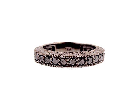 14K Black Rhodium Antique 3/4 Eternity Black Diamond Band Anniversary Art Deco Band Wedding Band Promise Stackable Band Yellow Rose Gold 18K
