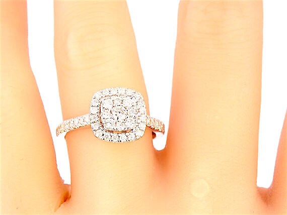 14K White Gold Diamond Halo Cushion Shape Cluster Engagement Ring Wedding Ring Promise Ring Solitaire Ring Classic Art Deco Style