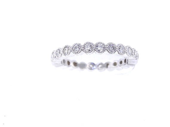 14K White Gold Diamond Bezel Eternity Band Art Deco Band Antique Design Band Anniversary Band Wedding Band Stackable Band Rose Gold Yellow