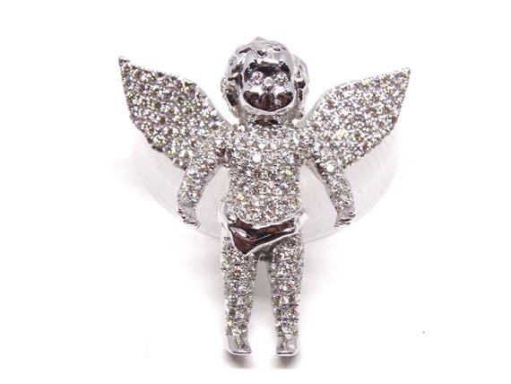 14K White Gold Diamond Angel Pendant Fashion Jewelry Custom Work Religious Pendant 1.20 Carats Diamond Rose Gold Yellow Gold 18K Platinum