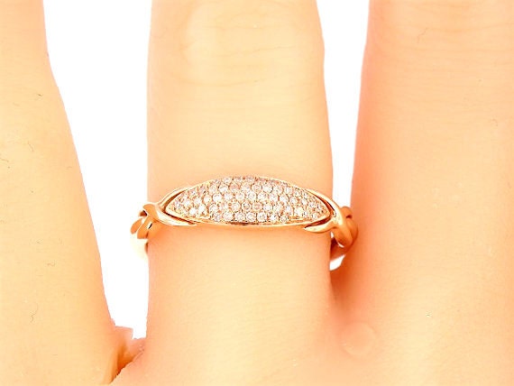 14K Rose Gold Pave Diamond Band Anniversary Band Wedding Band Engagement Ring Stackable Band Art Deco Band Infinity Band Antique Band White