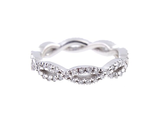 14K White Gold Diamond Infinity Eternity Band Criss Cross Band Stackable Band Anniversary Band Wedding Band Engagement Yellow Gold Rose Gold