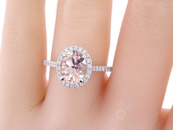 14K White Gold Diamond Rectangle Cushion Cut Morganite Engagement Ring Wedding Ring Art Deco Ring Antique Promise Ring Classic Halo Yellow