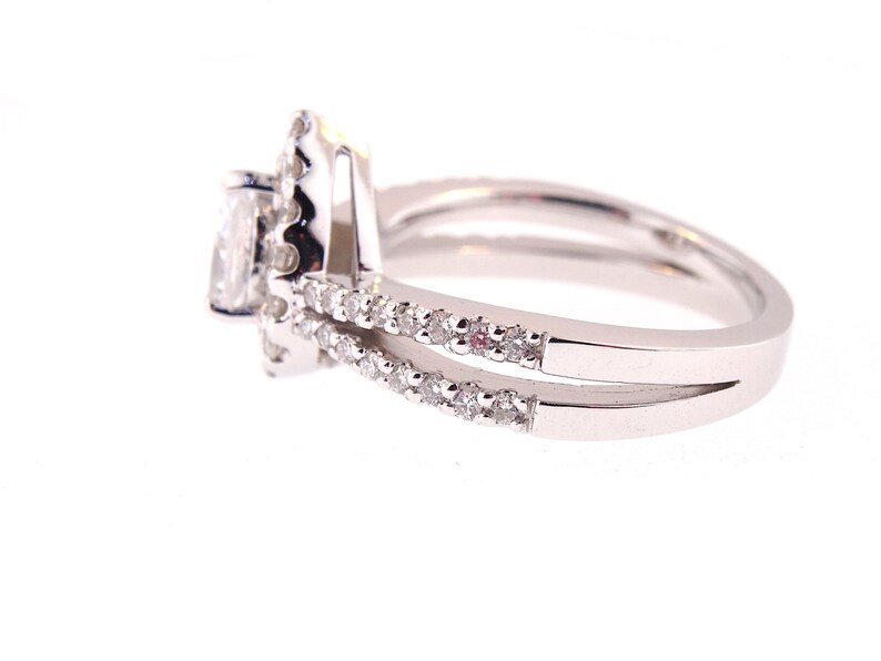 14K White Gold Diamond Halo Ring Pear Shape Art Deco Antique | Etsy