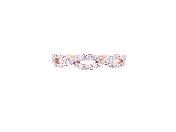 14K Rose Gold Diamond Infinity Band Trendy Ring Criss Cross Band Promise Ring Wedding Ring Anniversary Ring White Gold Prong Set Wedding