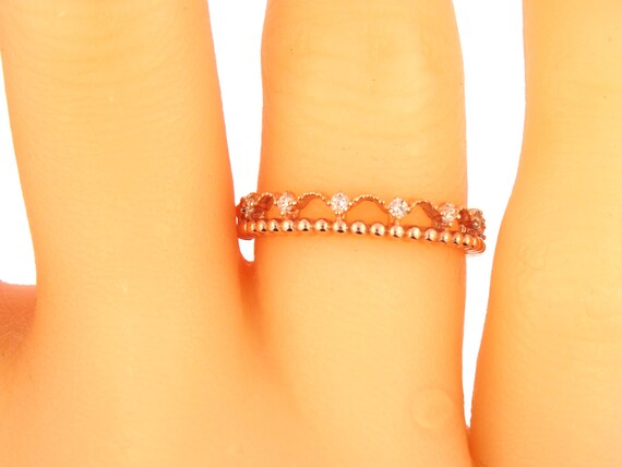 14K Rose Gold Diamond Crown Ring Fashion Ring Right Hand Ring Promise Ring Princess Ring Anniversary Band Wedding Band White Gold Yellow
