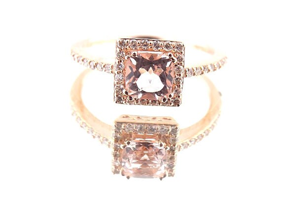 14K Rose Gold Diamond and Natural Morganite Halo Engagement Ring - SJ1076CUMOR