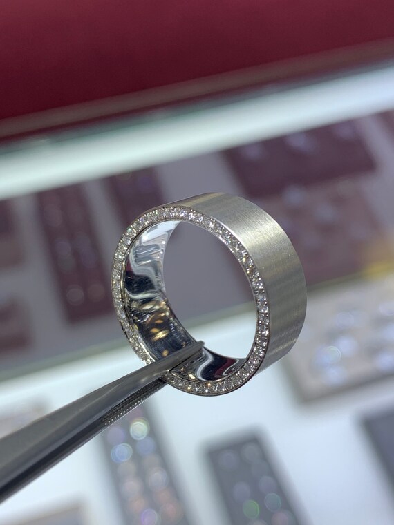 14K White Gold Mens Diamond Eternity Band Side Diamonds Wedding Ring Anniversary Band Engagement Ring Wedding Band Rose White Gold