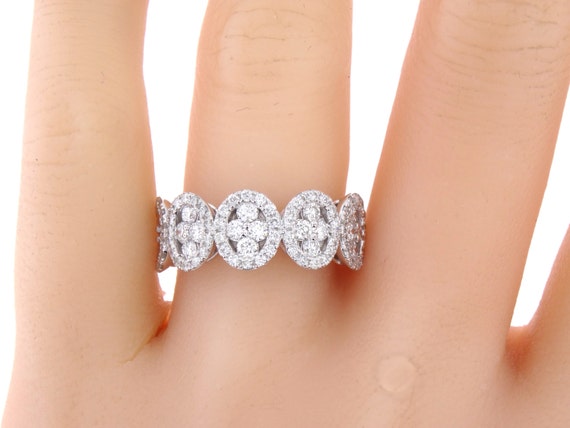 14 Karat White Gold Diamond Oval Halo Band Wedding Band Art Deco Band Stackable Band Engagement Band Antique Ring Rose Gold Yellow Gold 18K