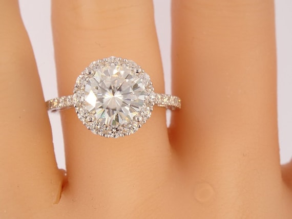 18K White Gold Diamond 8.5MM Forever Brilliant Moissanite Engagement Ring Wedding Ring Halo Ring Promise Ring Anniversary Ring Antique Ring