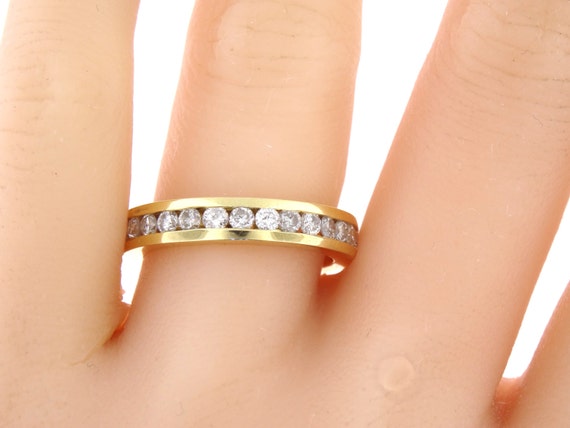 14K Yellow Gold Round Brilliant Eternity Diamond Band Anniversary Wedding Band Stackable Band Promise Ring Rose Gold White Gold Platinum 18K