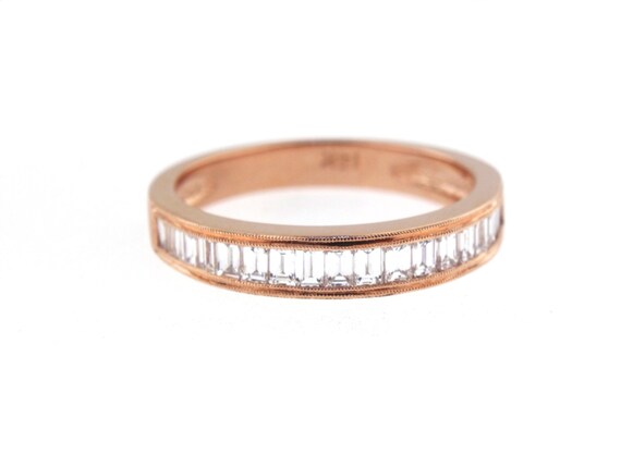 14K Rose Gold Art Deco Diamond Baguette Band Wedding Band Anniversary Band Antique Band Stackable Band Promise Band Yellow Gold White Gold
