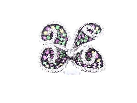 18K White Gold 2.11 Carat Diamond and Sapphire Butterfly Ring Fashion Ring Custom Piece