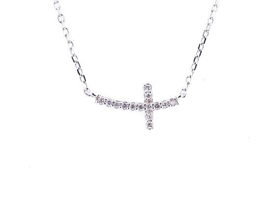 14K White Gold Floating Diamond Cross Pendant Prong Set Sideways Cross on Chain Rose Gold Yellow Gold