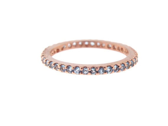 14K Rose Gold Full Eternity Natural Blue Topaz Prong Set Band Birthstone Band Stackable Band Promise Ring Anniversary Yellow Gold White Gold