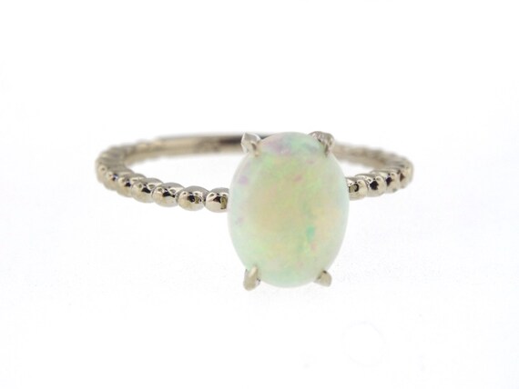 14K White Gold Oval Shape Opal Engagement Ring Anniversary Ring Art Deco Ring Solitaire Ring Antique Design Ring Yellow Gold Rose Gold 18K