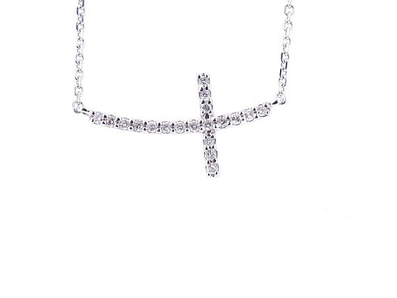 14K White Gold Floating Diamond Cross Pendant Prong Set Sideways Cross Necklace on Chain Yellow Gold Rose Gold