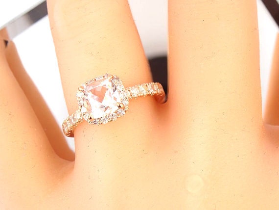 14K Rose Gold Diamond and Natural Morganite Halo Engagement Ring Wedding Ring Anniversary Ring Classic Halo Yellow Gold White Gold Antique