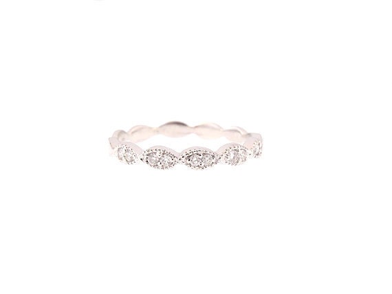 14K White Gold Art Deco Antique Style Half Eternity Band Anniversary Band Wedding Band Stackable Band Platinum Rose Gold Yellow Gold 18K SJV