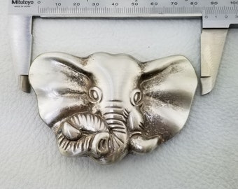 Large Sterling Silver 3D Trunk Up Walking Elephant Belt Buckle Great Details