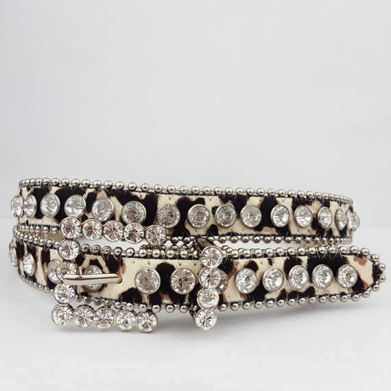 Crystal Buckle/Loop Belt in Leopard Hair Leather Belt