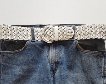 Hand Braided Wide Belt in White