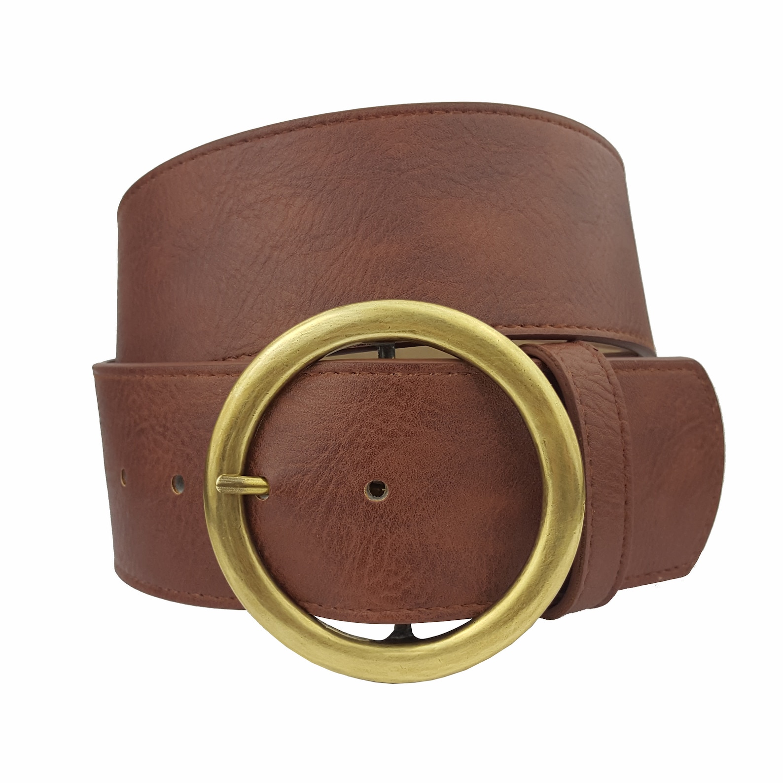 Non-leather Vegan Wide Belt With Round Buckle - Etsy