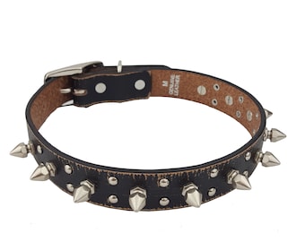 Genuine Distressed Leather Dog Collar with stud and Spike