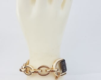 Gold Chain Leather Bracelet